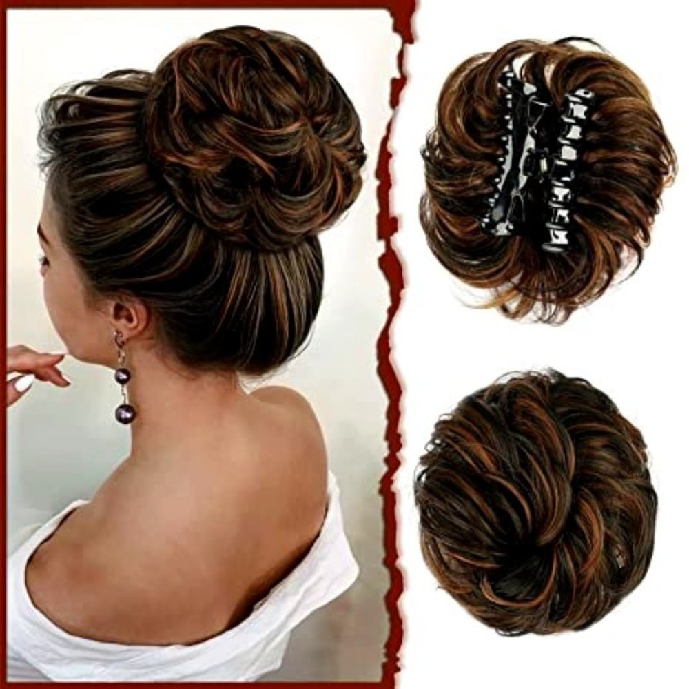 Claw Clip Messy Bun Hair Piece Wavy Curly Hair Bun Red Brown New